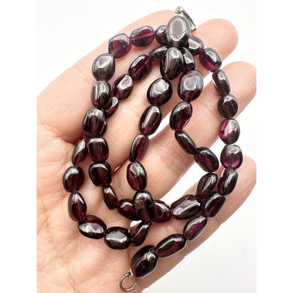 Vintage Garnet Nugget Bead Necklace 15.25” 6-7mm Sterling Silver
